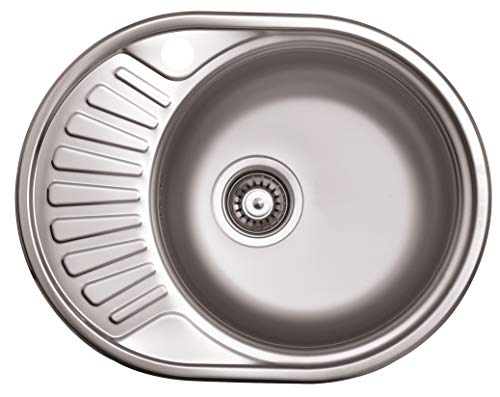 VBChome Einbauspüle 57x44 aus hochwertigem Edelstahl rundes Spülbecken mit Ablagefläche links rechts klassische Küchenspüle modernen Design Leinen (links) von VBChome