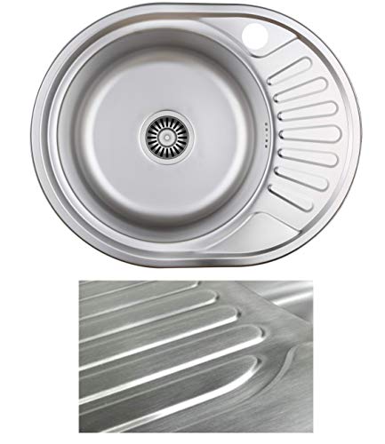VBChome Einbauspüle 57x45 Satinstruktur ab 45er Unterschrank Edelstahl Küchenspüle Spüle Ablagefläche Abtropffläche eckiges Camping Ablaufgarnitur Siphon von VBChome