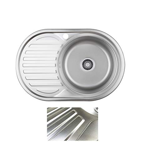 VBChome Einbauspüle 77x50 Leinenstruktur ab 45er Unterschrank Edelstahl Küchenspüle Spüle Ablagefläche Links Abtropffläche eckiges Camping Ablaufgarnitur Siphon von VBChome