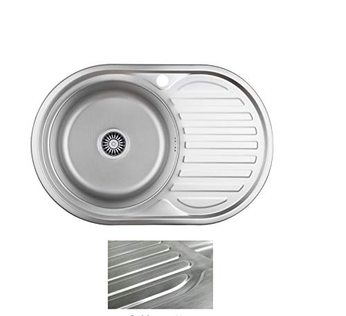 VBChome Einbauspüle 77x50 Satinstruktur ab 45er Unterschrank Edelstahl Küchenspüle Spüle Ablagefläche Abtropffläche Rechts eckiges Camping Ablaufgarnitur Siphon von VBChome