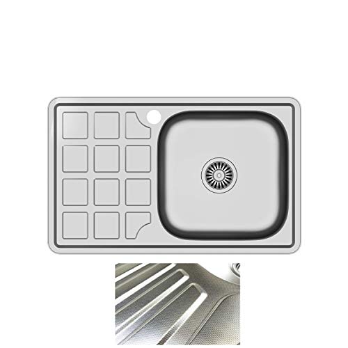 VBChome Einbauspüle 78x48 Leinenstruktur ab 50er Unterschrank Edelstahl Küchenspüle Spüle Ablagefläche Abtropffläche eckiges Camping Ablaufgarnitur Siphon von VBChome