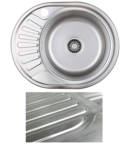VBChome Einbauspüle Links 57x45 Satinstruktur ab 45er Unterschrank Edelstahl Küchenspüle mit Hahnlochbohrung Spüle Ablagefläche Abtropffläche eckiges Camping Ablaufgarnitur Siphon von VBChome
