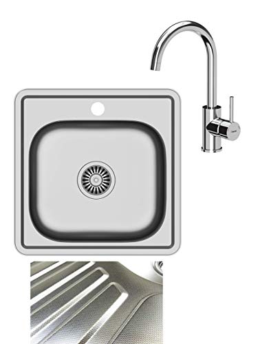 VBChome Einbauspüle mit Armatur 48x48 Leinenstruktur ab 45er Unterschrank Edelstahl Küchenspüle Spüle Ablagefläche Abtropffläche eckiges Camping Ablaufgarnitur Siphon Wasserhahn Chrom VBChome Einbauspüle mit Armatur 48x48 Leinenstruktur ab 45er Unterschrank Edelstahl Küchenspüle Spüle Ablagefläche Abtropffläche eckiges Camping Ablaufgarnitur Siphon Wasserhahn Chrom von VBChome