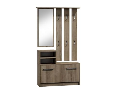 VBChome Garderobe Set 85 x 24 x 180 cm Trüffelfarbe Schuhschrank Spiegel Kleiderbügel Schuhablagen Garderobe für Jacken Mantelgarderobe Flur Modern Trüffel von VBChome