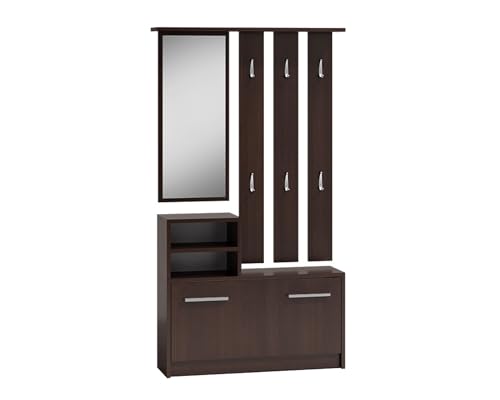 VBChome Garderobe Set 85 x 24 x 180 cm Wenge Schuhschrank Spiegel Kleiderbügel Schuhablagen Garderobe für Jacken Mantelgarderobe Flur Modern Wenge VBChome Garderobe Set 85 x 24 x 180 cm Wenge Schuhschrank Spiegel Kleiderbügel Schuhablagen Garderobe für Jacken Mantelgarderobe Flur Modern Wenge von VBChome