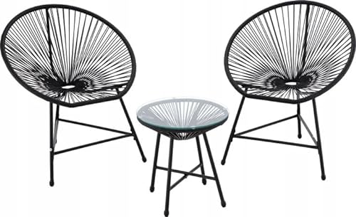 VBChome Gartenmöbel-Set 3-teilige Schwarz Zwei Sessel und Tisch Rattan Stabile Konstruktion Balkon Terrasse Garten UV-Beständigkeit Rattan Modernes Design von VBChome