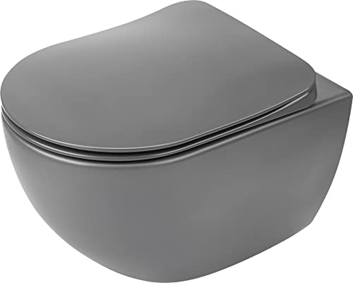 VBChome Hänge-WC Grau Spülrandloses aus Keramik mit Toilettendeckel WC-Sitz aus Duroplast Absenkautomatik Rimless Tiefspüler Toilette Wand WC Wand-WC-Set VBChome Hänge-WC Grau Spülrandloses aus Keramik mit Toilettendeckel WC-Sitz aus Duroplast Absenkautomatik Rimless Tiefspüler Toilette Wand WC Wand-WC-Set von VBChome