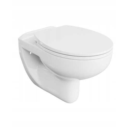 VBChome Hänge-WC Spülrandloses aus Keramik mit Toilettendeckel WC-Sitz Absenkautomatik Rimless SoftClose-Funktion Tiefspüler Toilette Oval Form Wand WC von VBChome