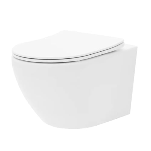 VBChome Hänge-WC Spülrandloses aus Keramik mit Toilettendeckel WC-Sitz aus Duroplast Absenkautomatik Rimless SoftClose-Funktion Tiefspüler Toilette Oval Form Wand WC Wand-WC-Set VBChome Hänge-WC Spülrandloses aus Keramik mit Toilettendeckel WC-Sitz aus Duroplast Absenkautomatik Rimless SoftClose-Funktion Tiefspüler Toilette Oval Form Wand WC Wand-WC-Set von VBChome