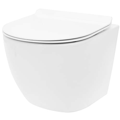 VBChome Hänge-WC Spülrandloses aus Keramik mit Toilettendeckel WC-Sitz aus Duroplast Absenkautomatik Rimless SoftClose-Funktion Tiefspüler Toilette Wand WC Wand-WC-Set von VBChome