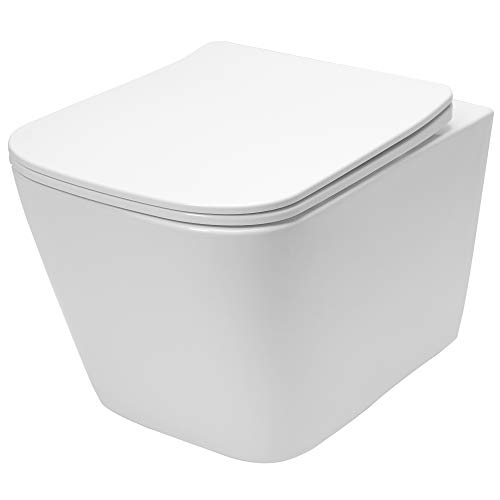 VBChome Hänge-WC Spülrandloses aus Keramik mit Toilettendeckel WC-Sitz aus Duroplast Absenkautomatik Rimless SoftClose-Funktion Tiefspüler Toilette Wand WC Wand-WC-Set von VBChome