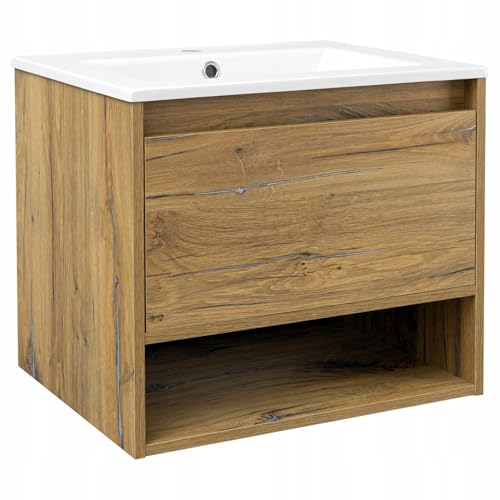 VBChome Hängeschrank 60x50x44 cm mit Waschtisch – Eiche Zinke – Moderne Badezimmermöbel mit Soft-Close-System von VBChome