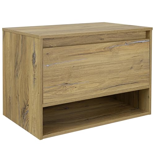 VBChome Hängeschrank 75x52x45 cm Eiche Zinke Moderne Badezimmermöbel mit Soft-Close-System Schublade und Organizer von VBChome