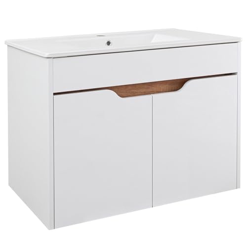 VBChome Hängeschrank 80x62x47 cm mit Keramikwaschbecken Weiß Komplettset für das Badezimmer Modernes Design von VBChome