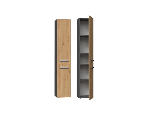 VBChome Hochschrank 30 x 31 x 174 cm Weiß 2 Türen 5 Fächer Badmöbel Standschrank Badschrank Standschrank Badezimmerschrank Badregal (3. Artisan - Antrazit) von VBChome