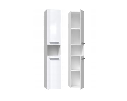 VBChome Hochschrank 30 x 31 x 174 cm Weiß 2 Türen 5 Fächer Badmöbel Standschrank Badschrank Standschrank Badezimmerschrank Badregal (6. Weiß Glanz mit 1 offenem Fach) von VBChome