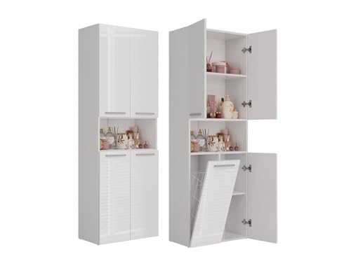 VBChome Hochschrank 60 x 30 x 174 cm Weiß Glanz Standschrank 4 Türen 5 Fächer 1 Badezimmerkorb Wäschekorb Badschrank Badmöbel Standschrank Badezimmerschrank Badregal Weiß Glanz mit 1 offenem Fach VBChome Hochschrank 60 x 30 x 174 cm Weiß Glanz Standschrank 4 Türen 5 Fächer 1 Badezimmerkorb Wäschekorb Badschrank Badmöbel Standschrank Badezimmerschrank Badregal Weiß Glanz mit 1 offenem Fach von VBChome