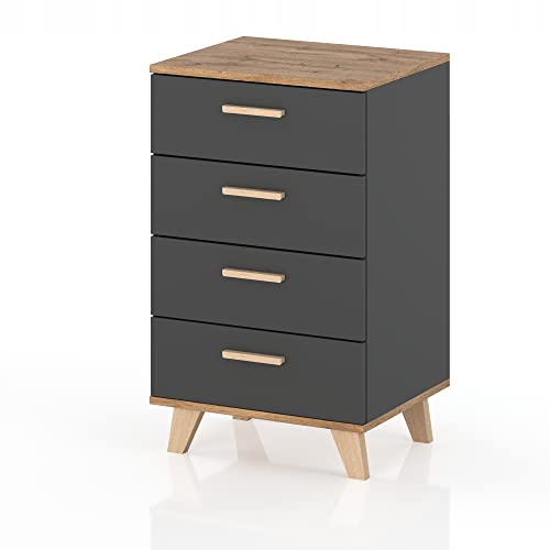 VBChome Kommode mit 4 Schubladen 55 x 45 x 95 cm Antrazit Griffe Schubladenkommode Holz Mehrzweckschrank für Flur Schlafzimmer Wohnzimmer Kinderzimmer von VBChome