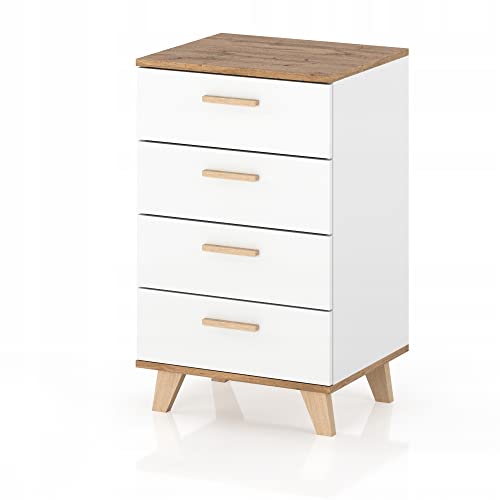 VBChome Kommode mit 4 Schubladen 55 x 45 x 95cm Weiß Griffe Schubladenkommode Holz Mehrzweckschrank für Flur Schlafzimmer Wohnzimmer Kinderzimmer von VBChome