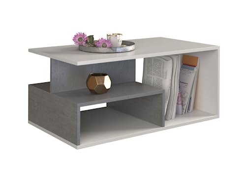 VBChome Kaffeetisch 90 x 51 x 43 cm Weiß - Beton Couchtisch Wohnzimmertisch Teetisch Beistelltisch Sofatisch Modern Wohnzimmer Büro Weiß - Beton von VBChome