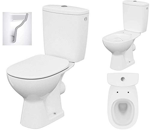 VBChome Keramik Stand- WC Toilette Komplett -Design- Set mit Spülkasten WC- Sitz mit Absenkautomatik SoftClose-Funktion für waagerechten Abgang Wasseranschluss Spülrandlos von VBChome