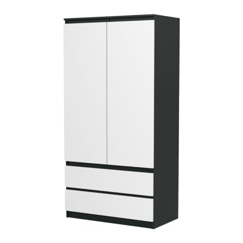 VBChome Kleiderschrank 90x50x180 cm 2 Türen 2 Schubladen 4 Einlegeböden Kleiderstange Weiß - Schwarz von VBChome