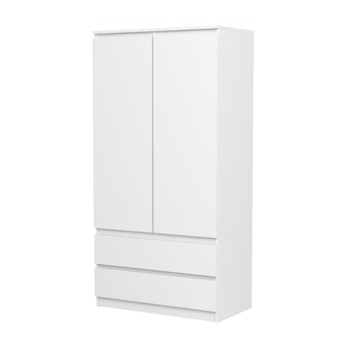 VBChome Kleiderschrank 90x50x180 cm 2 Türen 2 Schubladen 4 Einlegeböden Kleiderstange Weiß VBChome Kleiderschrank 90x50x180 cm 2 Türen 2 Schubladen 4 Einlegeböden Kleiderstange Weiß von VBChome
