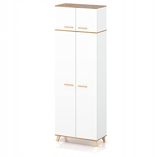 VBChome Kleiderschrank mit Aufsatz 80 x 235 x 52 cm Weiß Zwei Türen und einem Fach Holz Griffe Mehrzweckschrank für Flur Schlafzimmer Wohnzimmer Kinderzimmer von VBChome