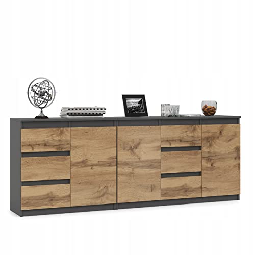 VBChome Kommode Graphit – 120x35x75 cm & 80x35x75 cm, Grifflose Schubladen, Vielseitiger Mehrzweckschrank für Flur, Schlafzimmer, Wohnzimmer & Kinderzimmer von VBChome