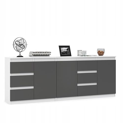 VBChome Kommode 120 x 35 x 75 cm und 80 x 35 x 75 cm Weiß - Graphit Grifflose Schubladenkommode Mehrzweckschrank für Flur Schlafzimmer Wohnzimmer von VBChome