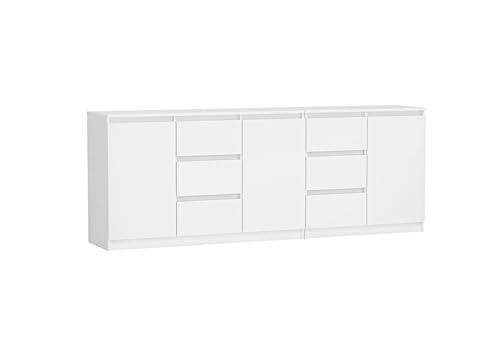 VBChome Kommode 120 x 35 x 75 cm und 80 x 35 x 75 3 Türen 6 Schubladen Weiß Grifflose Schubladenkommode Mehrzweckschrank für Flur Schlafzimmer Wohnzimmer Weiß von VBChome