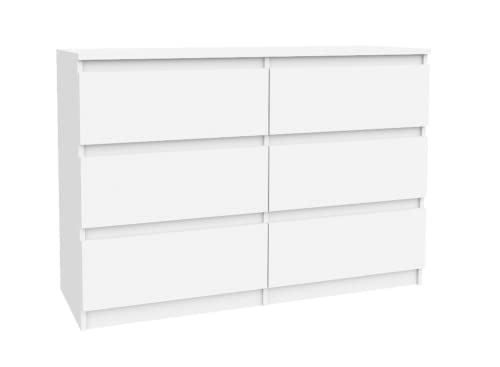 VBChome Kommode mit 6 Schubladen, Weiß, 120 x 39 x 81 cm, Grifflose Holz-Schubladenkommode, Moderner Mehrzweckschrank für Flur, Schlafzimmer, Wohnzimmer & Kinderzimmer, Einfache Montage von VBChome