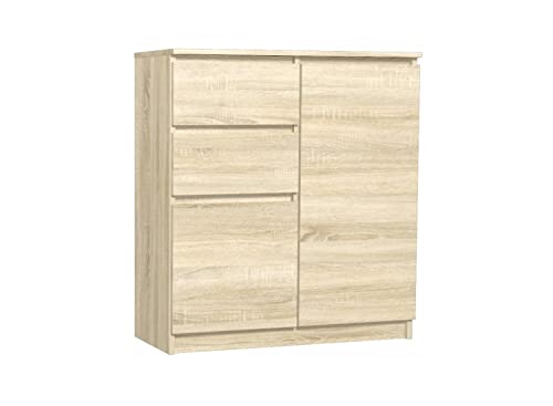 VBChome Kommode mit 2 Schubladen und 2 Türen 80 x 40 x 97 cm Eiche Sonoma Grifflose Schubladenkommode Mehrzweckschrank für Flur Schlafzimmer Wohnzimmer Modern Eiche Sonoma von VBChome