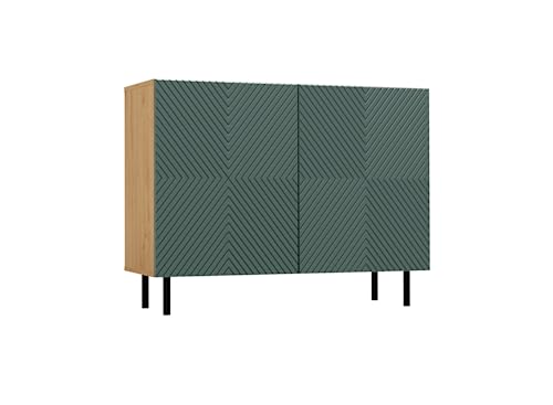 VBChome Kommode mit 2 Türen 100 x 40 x 78 cm Eiche Artisan-Grün Geriffelte Türfronten Grifflose Schubladenkommode Mehrzweckschrank für Schlafzimmer Wohnzimmer Modern Eiche Artisan - Grün von VBChome