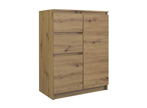 VBChome Kommode mit 2 Türen und 2 Schubladen 70 x 40 x 97 cm Eiche Aritsan Grifflose Schubladenkommode Mehrzweckschrank für Flur Schlafzimmer Wohnzimmer Kinderzimmer Modern Eiche Aritsan von VBChome