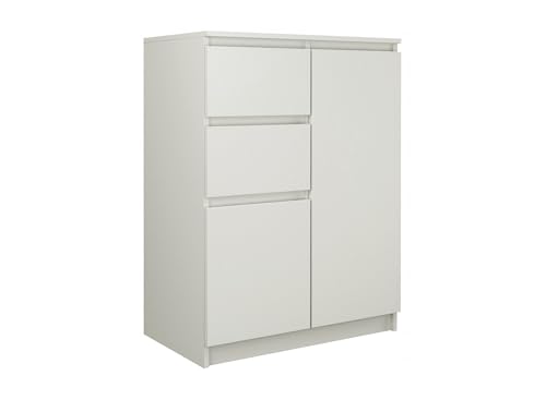 VBChome Kommode mit 2 Türen und 2 Schubladen 70 x 40 x 97 cm Weiß Grifflose Schubladenkommode Mehrzweckschrank für Flur Schlafzimmer Wohnzimmer Kinderzimmer Modern Weiß von VBChome