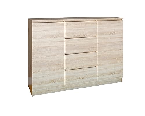 VBChome Kommode mit 2 Türen und 4 Schubladen 140 x 40 x 97 cm Eiche Sonoma Grifflose Schubladenkommode Mehrzweckschrank für Flur Schlafzimmer Wohnzimmer Kinderzimmer Modern Eiche Sonoma VBChome Kommode mit 2 Türen und 4 Schubladen 140 x 40 x 97 cm Eiche Sonoma Grifflose Schubladenkommode Mehrzweckschrank für Flur Schlafzimmer Wohnzimmer Kinderzimmer Modern Eiche Sonoma von VBChome