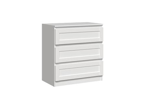 VBChome Kommode mit 3 Schubladen 70 x 40 x 77 cm Weiß RAM Grifflose Schubladenkommode Mehrzweckschrank für Flur Schlafzimmer Wohnzimmer Kinderzimmer Modern Weiß RAM von VBChome