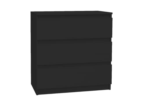 VBChome Kommode mit 3 Schubladen Schwarz 80 x 39 x 81 cm Grifflose Schubladenkommode Holz Mehrzweckschrank Mehrzweckschrank für Flur Schlafzimmer Wohnzimmer Kinderzimmer Einfache Montage von VBChome