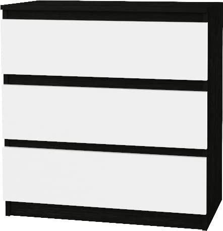 VBChome Kommode mit 3 Schubladen Schwarz Weiß 80 x 39 x 81 cm Grifflose Schubladenkommode Holz Mehrzweckschrank Mehrzweckschrank für Flur Schlafzimmer Wohnzimmer Kinderzimmer Einfache Montage von VBChome
