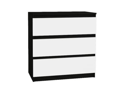 VBChome Kommode mit 3 Schubladen Weiß - Schwarz 80 x 39 x 81 cm Grifflose Schubladenkommode Holz Mehrzweckschrank Mehrzweckschrank für Flur Schlafzimmer Wohnzimmer Kinderzimmer Einfache Montage von VBChome