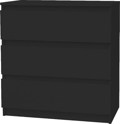 VBChome Kommode mit 3 Schubladen Schwarz matt 80 x 39 x 81 cm Grifflose Schubladenkommode Holz Mehrzweckschrank Mehrzweckschrank für Flur Schlafzimmer Wohnzimmer Kinderzimmer Einfache Montage von VBChome