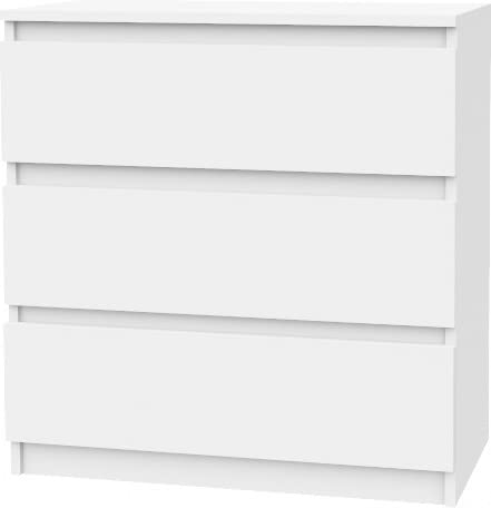 VBChome Kommode mit 3 Schubladen Weiß matt 80 x 39 x 81 cm Grifflose Schubladenkommode Holz Mehrzweckschrank Mehrzweckschrank für Flur Schlafzimmer Wohnzimmer Kinderzimmer Einfache Montage von VBChome