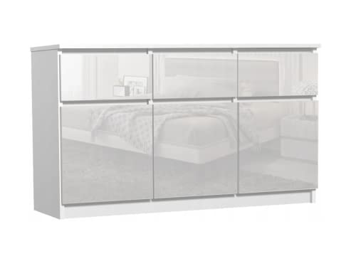 VBChome Kommode mit 3 Schubladen und 3 Türen 120 x 40 x 75 cm Weiß Glanz Grifflose Schubladenkommode Mehrzweckschrank für Flur Schlafzimmer Wohnzimmer Modern Weiß Glanz von VBChome