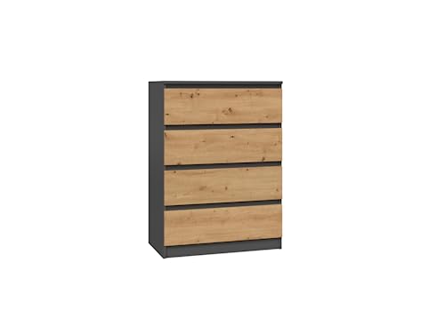 VBChome Kommode mit 4 Schubladen 70 x 40 x 97 cm Eiche Artisan - Antrazit Grifflose Schubladenkommode Mehrzweckschrank für Flur Schlafzimmer Wohnzimmer Kinderzimmer Modern Eiche Artisan - Antrazit von VBChome