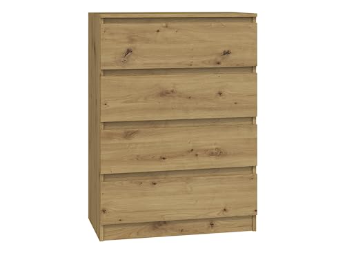 VBChome Kommode mit 4 Schubladen 70 x 40 x 97 cm Eiche Artisan Grifflose Schubladenkommode Mehrzweckschrank für Flur Schlafzimmer Wohnzimmer Kinderzimmer Modern Eiche Artisan von VBChome