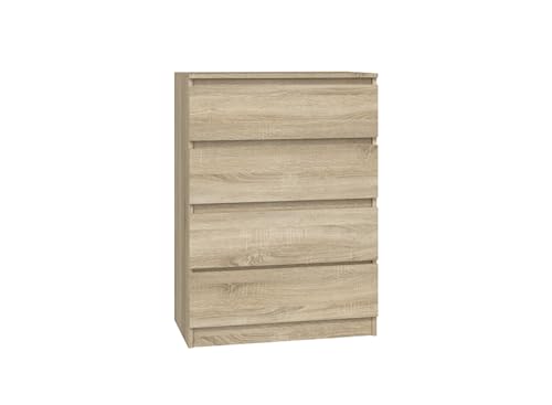 VBChome Kommode mit 4 Schubladen 70 x 40 x 97 cm Eiche Sonoma Grifflose Schubladenkommode Mehrzweckschrank für Flur Schlafzimmer Wohnzimmer Kinderzimmer Modern Eiche Sonoma von VBChome