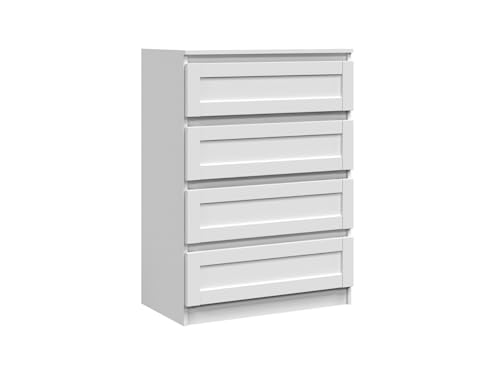 VBChome Kommode mit 4 Schubladen 70 x 40 x 97 cm Weiß RAM Grifflose Schubladenkommode Mehrzweckschrank für Flur Schlafzimmer Wohnzimmer Kinderzimmer Modern Weiß RAM von VBChome