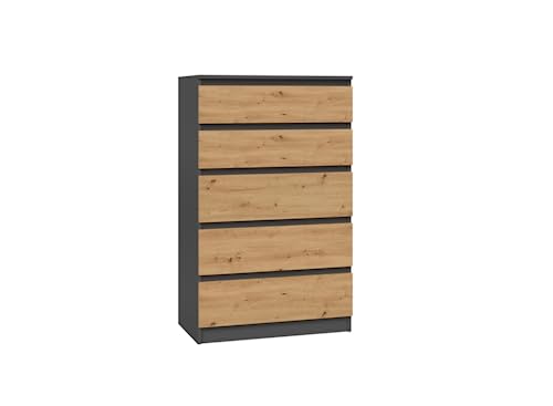 VBChome Kommode mit 5 Schubladen 70 x 40 x 110 cm Eiche Artisan - Antrazit Grifflose Schubladenkommode Mehrzweckschrank für Flur Schlafzimmer Wohnzimmer Kinderzimmer Modern Eiche Artisan - Antrazit von VBChome