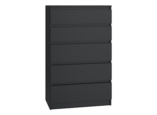 VBChome Kommode mit 5 Schubladen 70 x 40 x 110 cm Schwarz Grifflose Schubladenkommode Mehrzweckschrank für Flur Schlafzimmer Wohnzimmer Kinderzimmer Modern Schwarz von VBChome